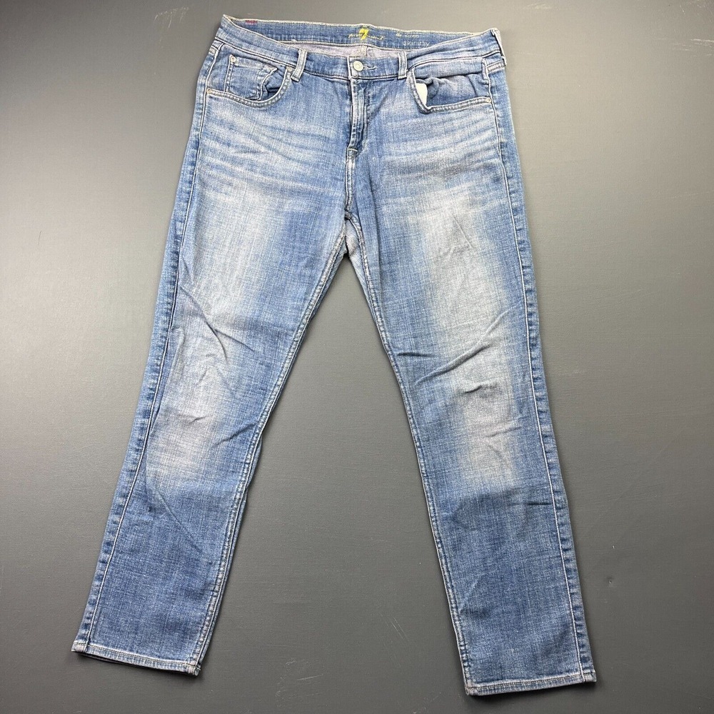 7 For All Mankind Jeans Women's 30 Blue Slim Straight Stretch Denim Distressed